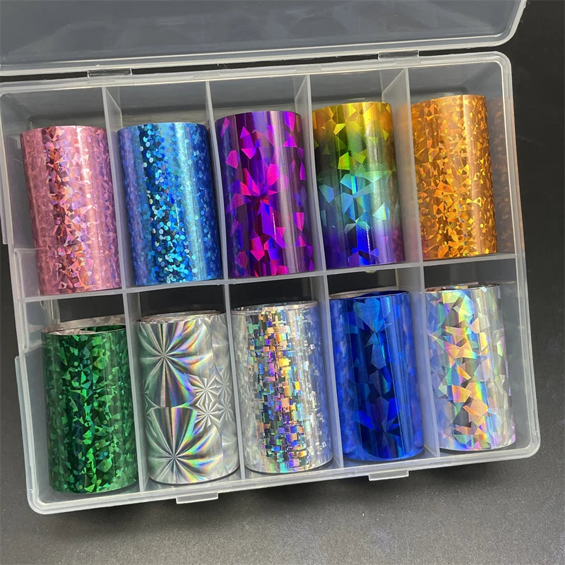 10 Patterns New Metal Nail Foils for Transfer Paper Stickers Floral Chameleon Nails Wraps DIY Water Marble Nail Art Decorations