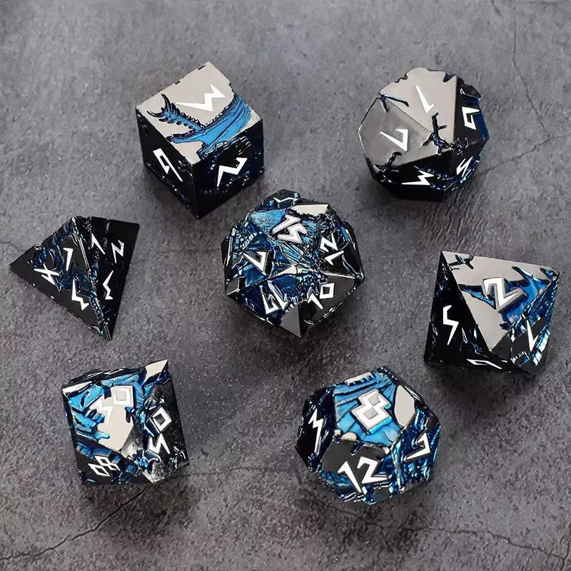 D&D Dice 7 Die Metal DND Dice Set, Weighted Metallic for Dungeons and Dragons Dice Set, Polyhedral D and D Dice Roleplaying Cube