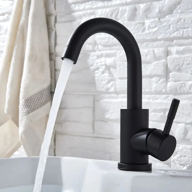 Black Nickel Bathroom Basin Faucet 304 Stainless Steel Hot Cold Wash Mixer Crane Tap 360 Rotation Sink Faucets Single Handle