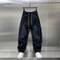 Spring Autumn 2025 New Splicing Cutting Elastic Waist Large Size Boys Washed Loose Wide Leg Big Pocket Scimitar Drawstring Jeans