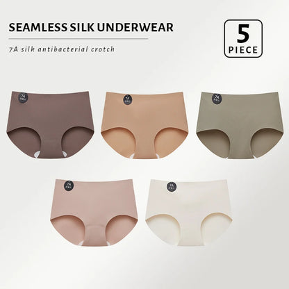 5PCS Seamless Mulberry Silk Panties Woman Underwear Ultra-Thin High Elastic Invisible Briefs Soft & Breathable Female Lingerie