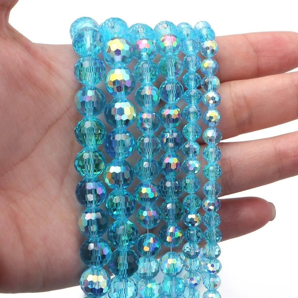 6/8/10mm Sizes Faceted Glass Beads 96-faceted Pink Blue Crystal Earth Beads Faceted Cut Style Plating Clear Jewelry Making Beads