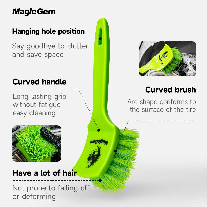MAGIC GEM Tire Brushes for Cleaning Tires, Durable Car Wash Brush, Stiff Tire Scrub Brush for Car Detailing & Rubber Tire
