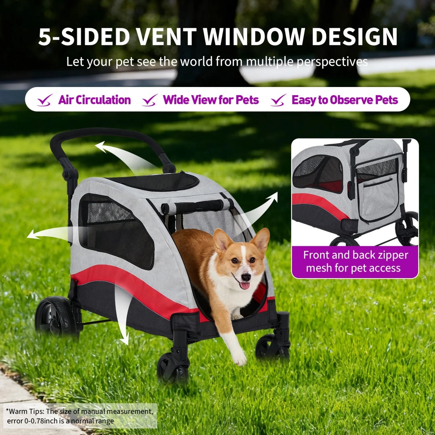 Heavy Duty Pet Wagon & Large Dog Stroller , Collapsible Dog Cart with Adjustable Handle, Breathable Mesh and Storage Pockets