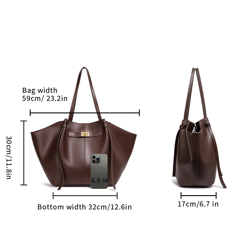 Fashion Large Capacity Trapeze Women Shoulder Bags Designer Metal Lock Handbags High-Quality Pu Leather Big Tote Commute Bag