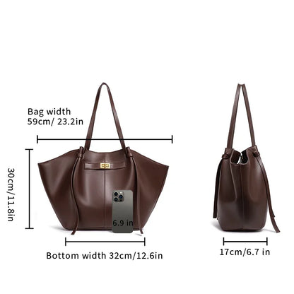 Fashion Large Capacity Trapeze Women Shoulder Bags Designer Metal Lock Handbags High-Quality Pu Leather Big Tote Commute Bag