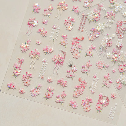 1Sheet 5D Soft Embossed Relief Nail Stickers Cute Daisies Self Adhesive Slider Stickers Press On Nails DIY Japanese Nail Art Dec