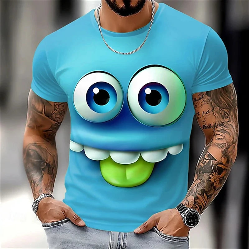 Summer New 3D Printed Funny Face T-shirt Fashionable Men's Holiday Short-sleeved Casual O-neck Loose T-shirt Streetwear
