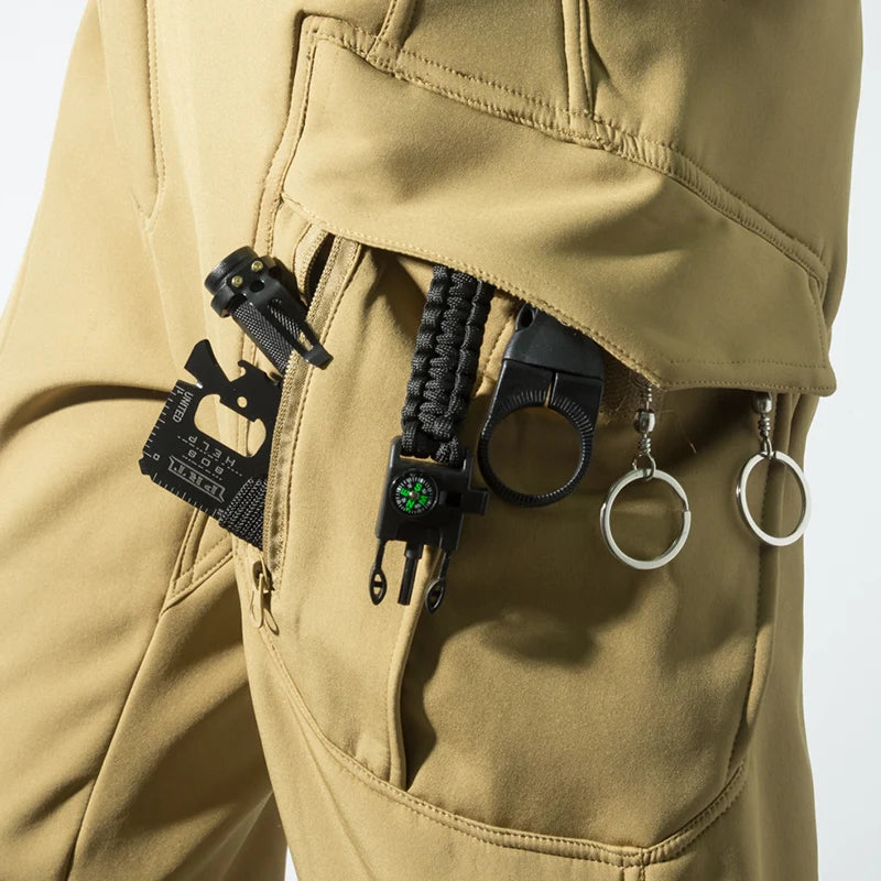 Men's City Cargo Autumn Winter Fleece Softshell Hiking Pants Fishing Climbing Trekking Casual Hunting Camping Trousers M-5XL