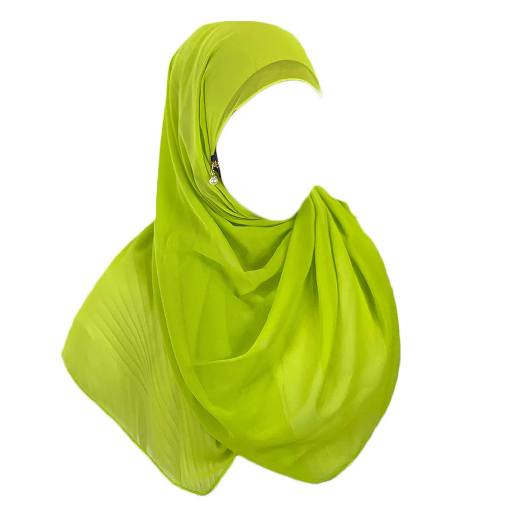 Muslim Hijab Arab Turkish Hijab with Zipper Chiffon Scarf Women's Fashion Plain Hijab Wrap Solid Color Shawl Headscaf 71x180cm