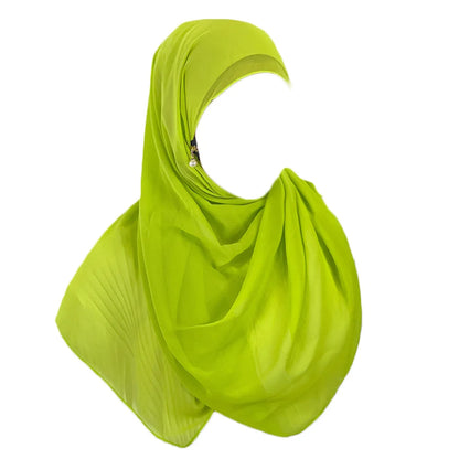 Muslim Hijab Arab Turkish Hijab with Zipper Chiffon Scarf Women's Fashion Plain Hijab Wrap Solid Color Shawl Headscaf 71x180cm