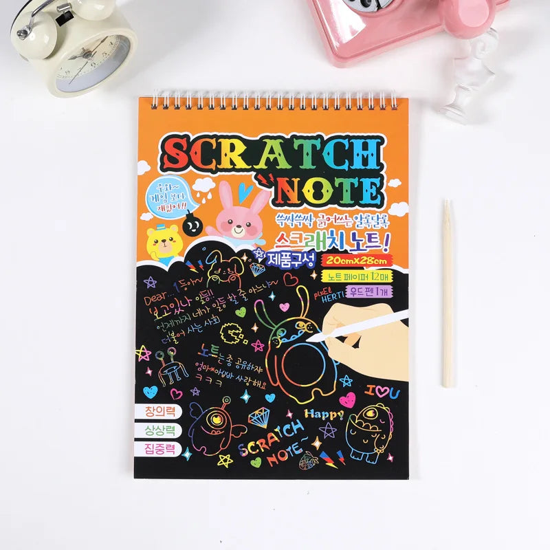 50 pcs Scratch Paper Kids Rainbow Magic Scratch Off Paper Sheets Art Craft Kit Black Note Paper Drawing Pads with Stencils