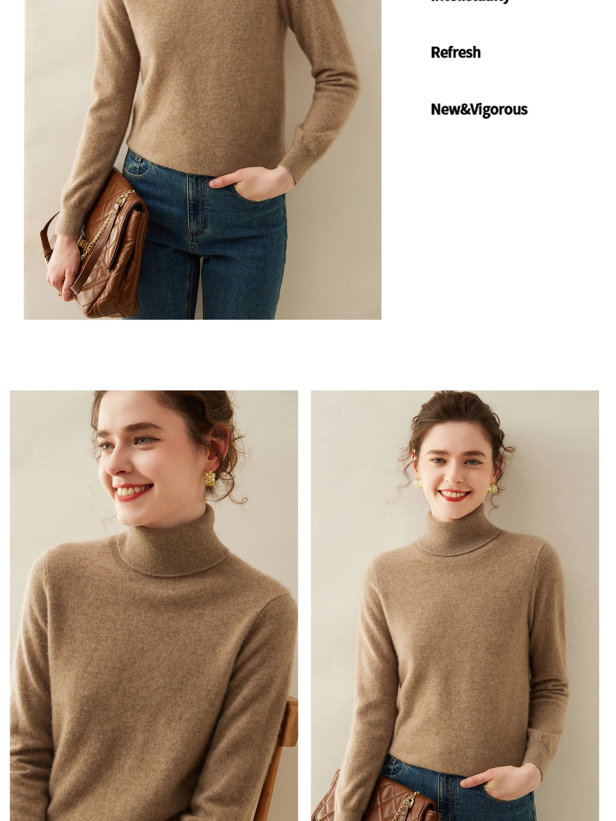 Cashmere Sweater Women's Turtleneck Long Sleeved Knitted Pullover 100% Pure Cashmere Base Sweater Korean Version Women's Top