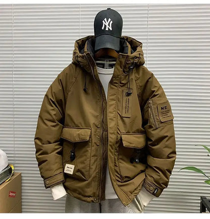 Luxury High-end Down Jackets Men Winter Warm Cargo Coat White Duck Down Coat Windproof Pockets Hooded Thick Parkas Canada