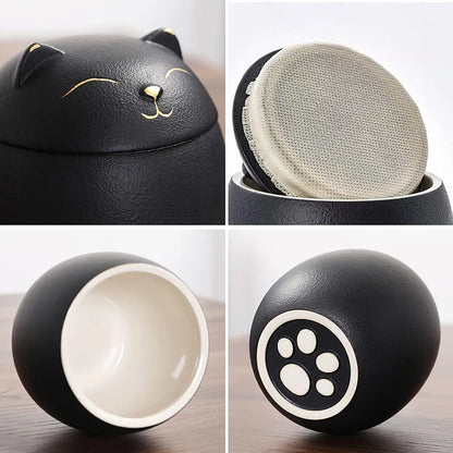 Always Remember Classic Souvenir Pet Cat Dog Ceramics Ashes Funeral Urn (4.7"*4.3"/Under 70 pounds/Black Cat)