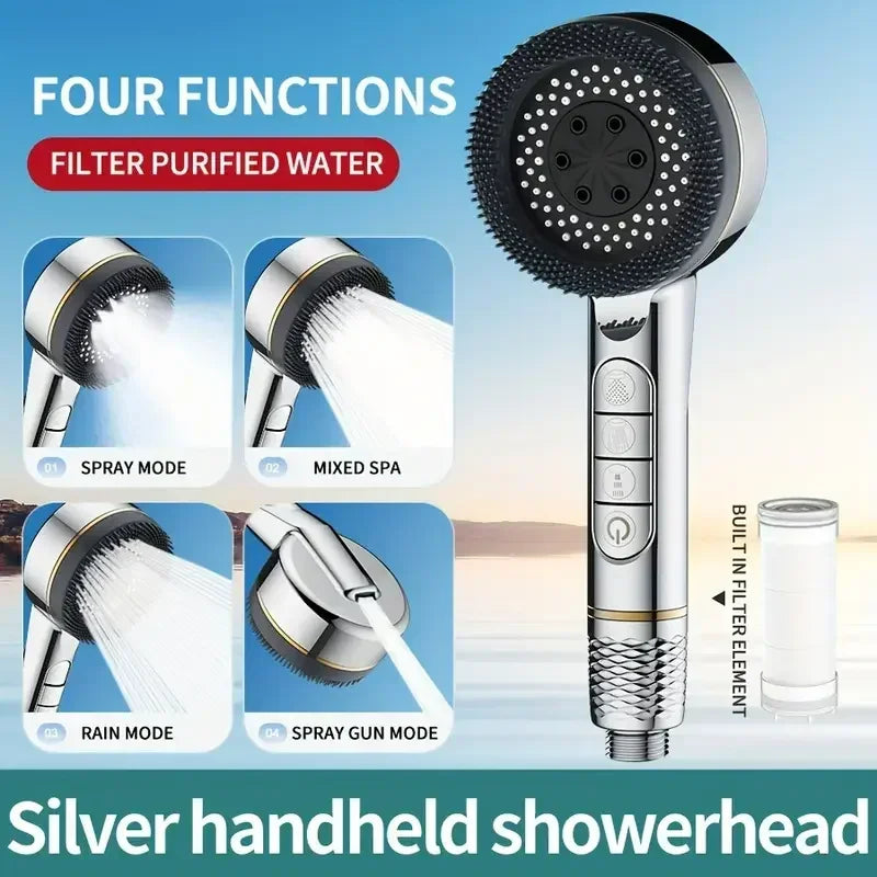 Four-speed Adjustment Filtered Supercharged Shower Head With Multi-functional Water Seal Home Shower Bathroom Accessories