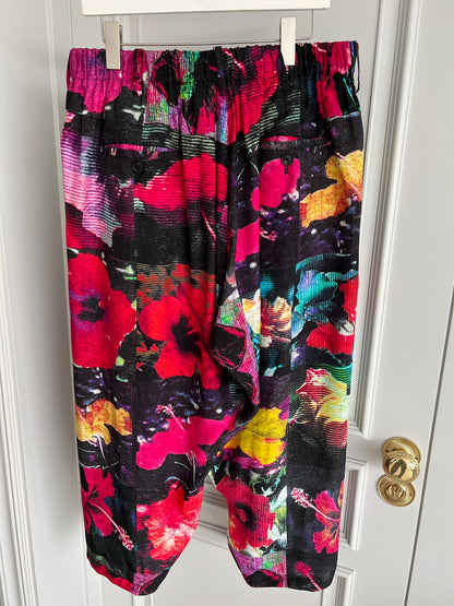TOP-YAMAMOTO original design floral printed linen ankle corner pants, loose and tight waist nine-inch pants