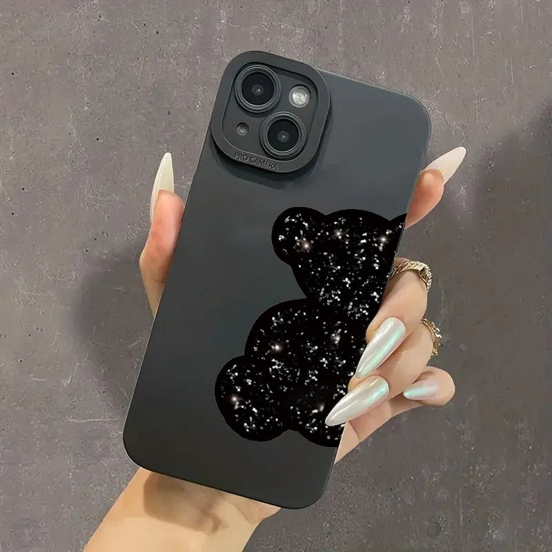 Floral Bear Painting Phone Case For iPhone 17 16 15 14 Pro Max 16E 13 12 11 16 Plus 17 Air Shockproof Soft Silicone Bumper Cover