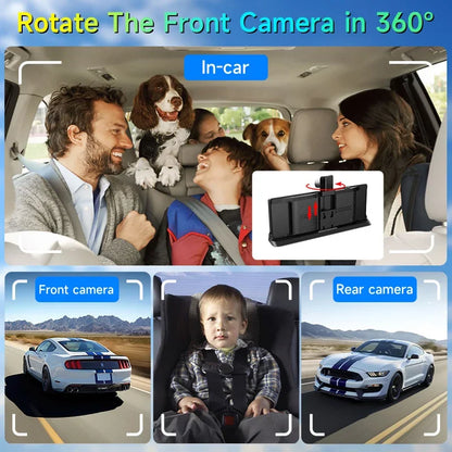 Srnubi 10.26 inch 4K ADAS Car DVR with 360° Rotation Dash Cam Wireless Carplay Android Auto Mirror Link BT WIFI AUX FM Dashboard