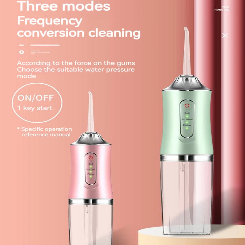 Portable Oral Irrigator Dental Water Flosser USB Rechargeable Water Jet Floss Tooth Pick Tip 220ml 3 Modes Teeth Cleaner