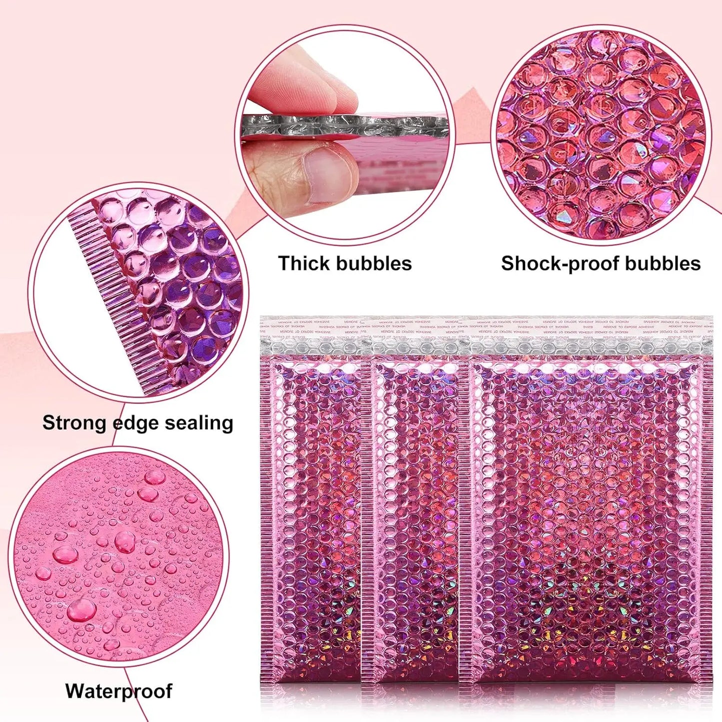 30Pcs Holographic Bubble Mailer Mailing Envelope Thicken Protection Waterproof Padded Bubble Envelopes Pack Bag for Shipping