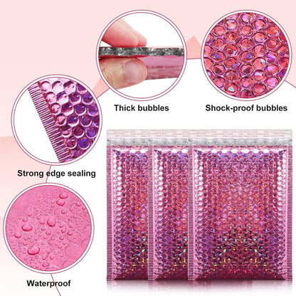 30Pcs Holographic Bubble Mailer Mailing Envelope Thicken Protection Waterproof Padded Bubble Envelopes Pack Bag for Shipping