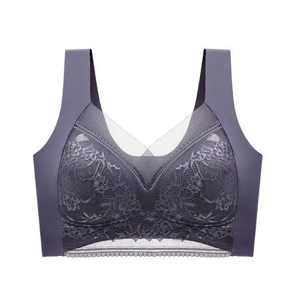 3Pcs Women Lace Bra Perspective Push Up Ice Silk Deep V Bralette Bra Sexy Lingerie Tops Plus Size Cup Mom's underwear L-5XL