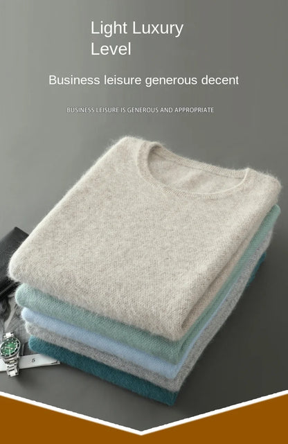 Men's 100% Pure Mink Cashmere Sweater O-Neck Pullovers Knit Large Size Mink Sweater Winter New Long Sleeve High-End Jumpers Tops