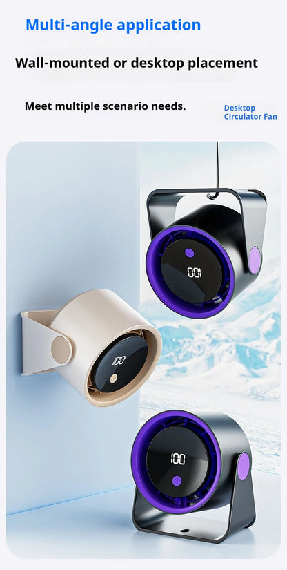 Desktop Fan Low-noise and Silent 100-speed Adjustable LED Display, Large-capacity Mini Desktop Wall-mounted Fan 1800mah