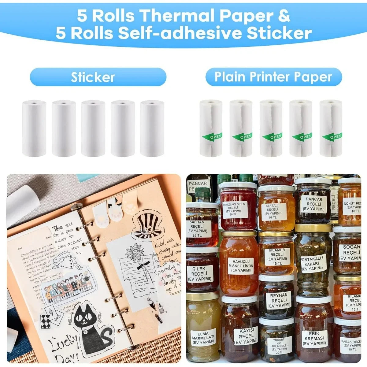 10Pcs Mini Printer Paper For peripage Self Adhesive Thermal Paper Printable Sticker Paper for Pocket Thermal Printer