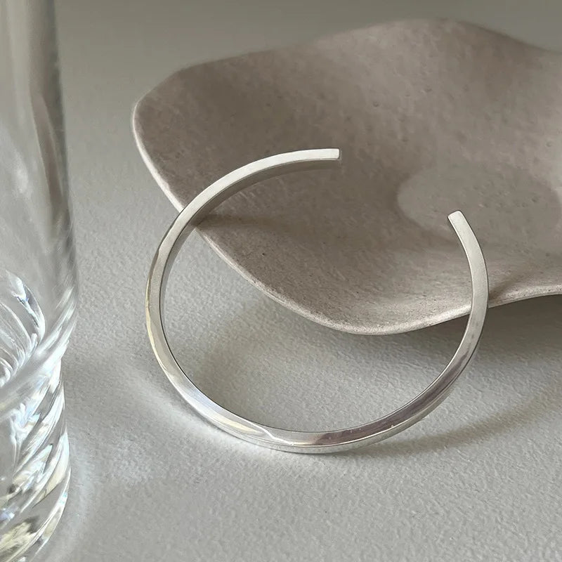 100% Solid 925 Sterling Silver Metal Bracelet for Women Vintage Handmade Simple Retro Black Stone Bracelet Birthday Gift Party