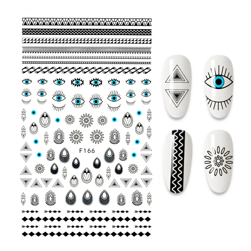 Black and White Love Flowers Line Art 3D Stickers Nail Decals Nail Art Accessories Butterfly Rose Nail Stickers Nail Sliders