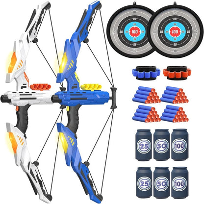 Soft Bow Archery Set Shooting Game Toy with Wrist Guard and Target Summer Outdoor Sports Play Equipment Birthday Holiday Gift