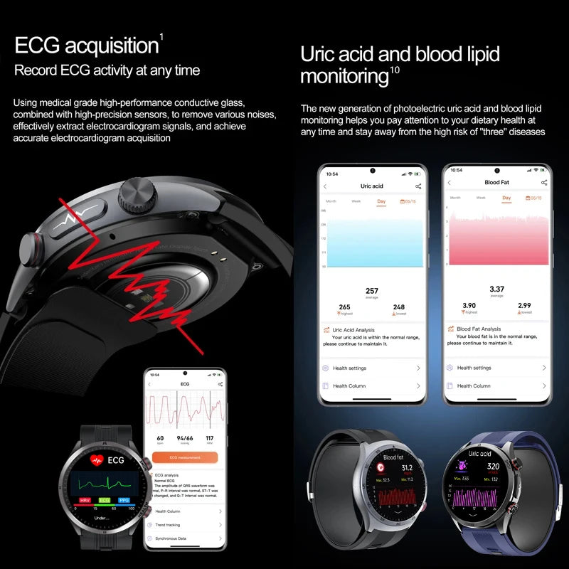Sapphire Glass AMOLED Blood Pressure Smart Watches ECG Blood Oxygen Blood Pressure Air Pump Sport Health Tracking Smartwatch NFC