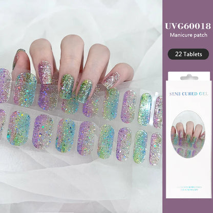 16/22 Tips Semi Cured Gel Nail Stickers for UV Lamp Designer Adhesive Nail Gel Wraps DIY Long-lasting  Nail Decoration