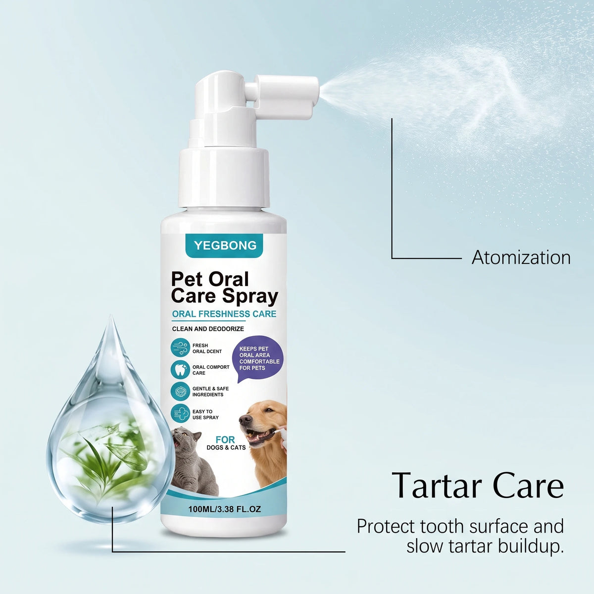 Pet Oral Care Spray Teeth Cleaning Freshing Breath Remove Plaque Tartar Bad Breath Protect Gum No Brushing Pet Dental Care Spray