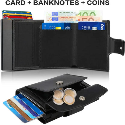 RFID Blocking Microfiber Genuine Leather Men Wallets Fashion Trifold Card Holder Money Bag Smart Slim Thin Coin Pocket Purse