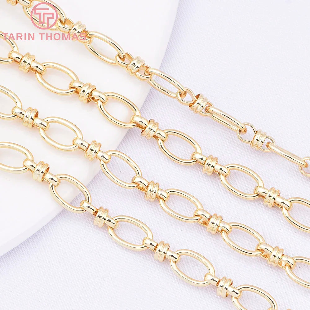 (6219) 50CM 5.8x9MM 24K Gold Color Plated Brass Necklace Chains Bracelet Chains High Quality Jewelry Accessories Wholesale