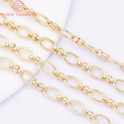 (6219) 50CM 5.8x9MM 24K Gold Color Plated Brass Necklace Chains Bracelet Chains High Quality Jewelry Accessories Wholesale