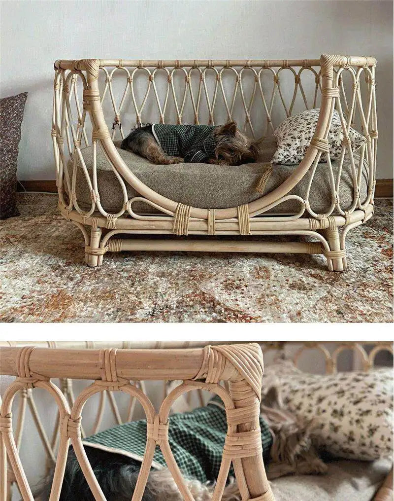 Natural Rattan Artist Pet Bed Weaving Princess Light Luxury Pet Bed Japanese Vintage Pet Products Haustierbett XY40CWC