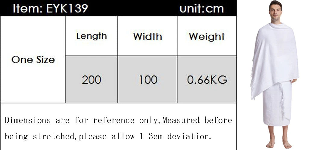 2Pcs Ihram Pilgrimage Towel For Muslim Arab Mecca Hajj Clothes Men Islamic Ramadan Prayer Worship Costumes Shawl Jubba SetThobe