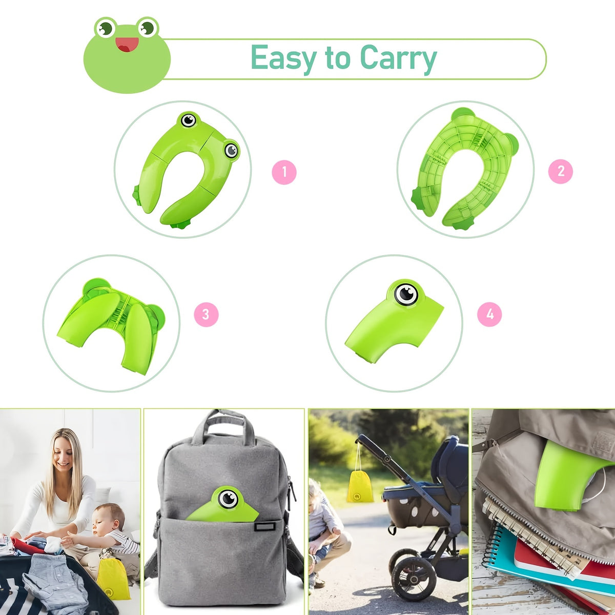 Baby Travel Folding Potty Seat, Portable Large Potty Training Pad, Non Slip Silicone Toilet Seat Cover for Kids Boys & Girls