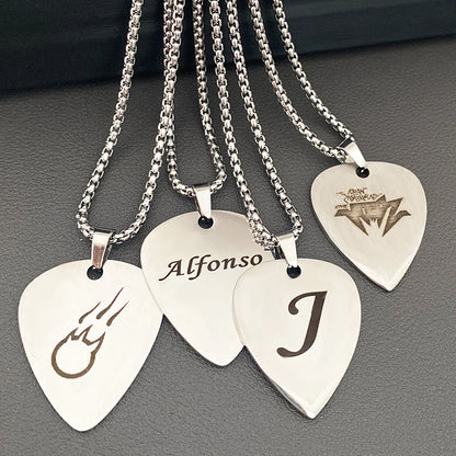 WLP Fashion Guitar Pick Personalized Pendant Stainless Steel Necklace for Men Women Custom Text Pattern Collar Necklace Jewelry