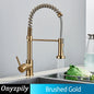 Spring Brushed Kitchen Sink Faucet Pull Down Sprayer Nozzle Single Handle Faucets Mixer Hot Cold Stainless Steel Modern