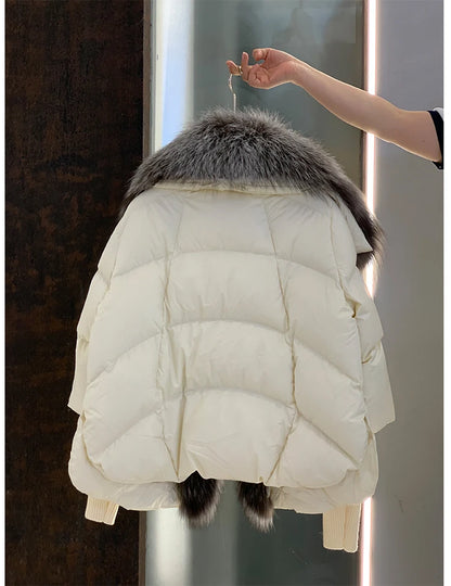 2024 Winter Women Warm Coat Oversized Real Fox Fur Collar Thick Luxury Outerwear New Fashion 90% Goose Down Jacket