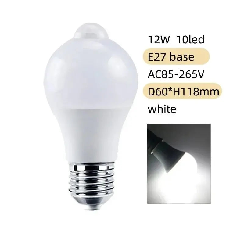 220V Motion Activated 12W Smart Bulb PIR Motion Sensor ON/OFF Home Lights Lamp LED Light Bulb with Motion Sensor
