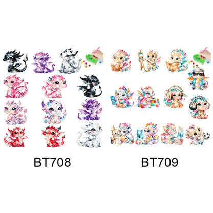 12Pcs Dragon Diamond Painting Sticker Cartoon Dragon Gem Sticker DIY Creative Mosaic Sticker Craft for Kids and Adult Beginners