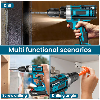 Cordless Impact Screwdriver Handheld Drill Power Tool 32 Torque Setting 2 Gear Speed Electric Screwdriver With 2 Batteries
