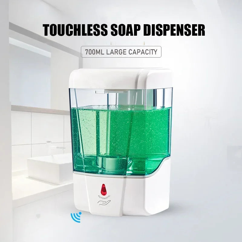 Automatic Touchless Soap Dispenser 700ml, Wall-Mounted Large Capacity Battery-Operated Sensor Hand Washer for Bathroom Kitchen