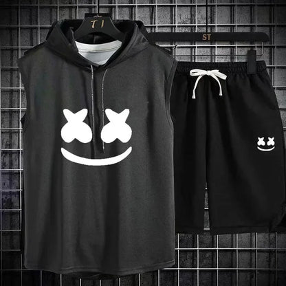 Brand Summer Men's Two Piece Set CasualT-Shirt and Shorts Set Mens Sports Suit Fashion Short Sleeve Tracksuit Hooded T-shirt